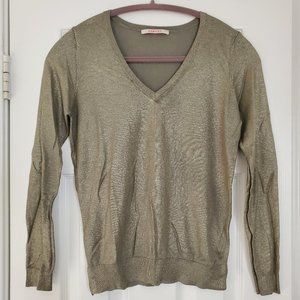Camaïeu olive green shimmer v-neck sweater, women's/teens size small